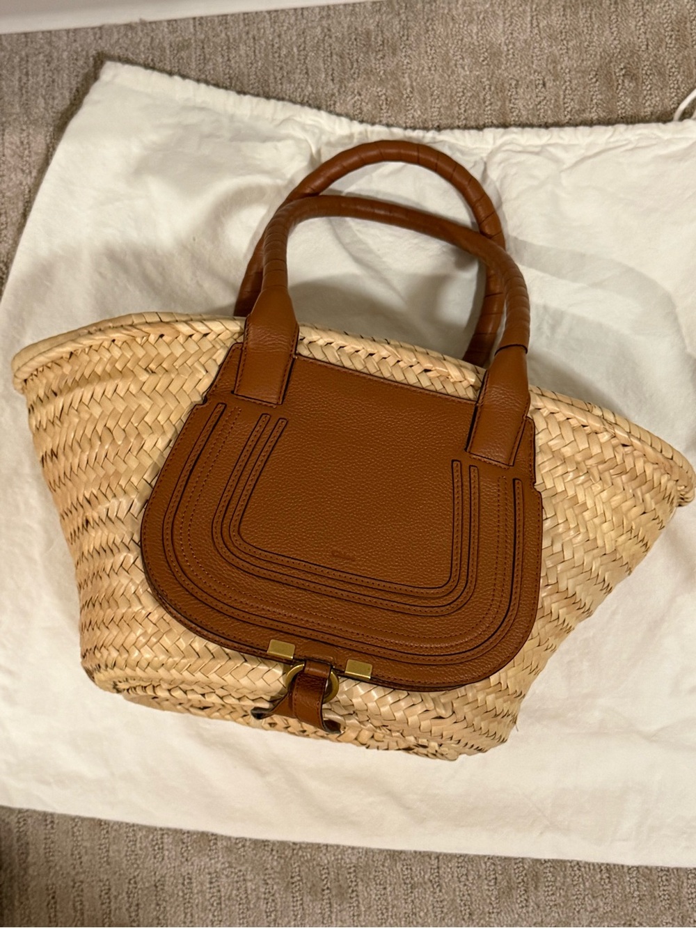 Chloe Tan Leather-Trim Straw Tote Bag - Women Bags